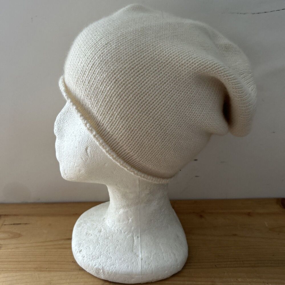 Italy in Cashmere Hat Cream Knit Slouchy 100% Cashmere Beanie Made In Italy OS